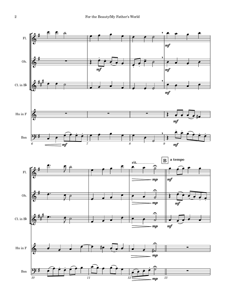 For the Beauty of the Earth/This Is My Father's World Woodwind Quintet scores gallery preview page 3
