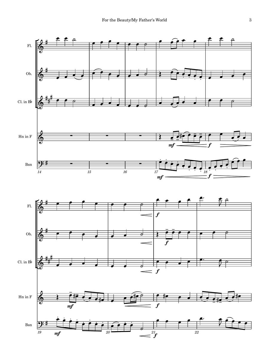 For the Beauty of the Earth/This Is My Father's World Woodwind Quintet scores gallery preview page 4