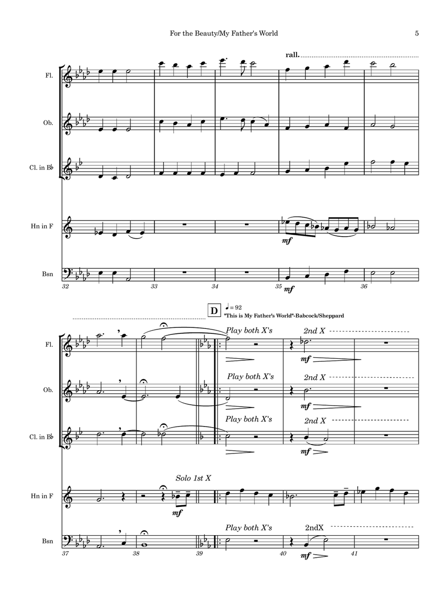 For the Beauty of the Earth/This Is My Father's World Woodwind Quintet scores gallery preview page 6