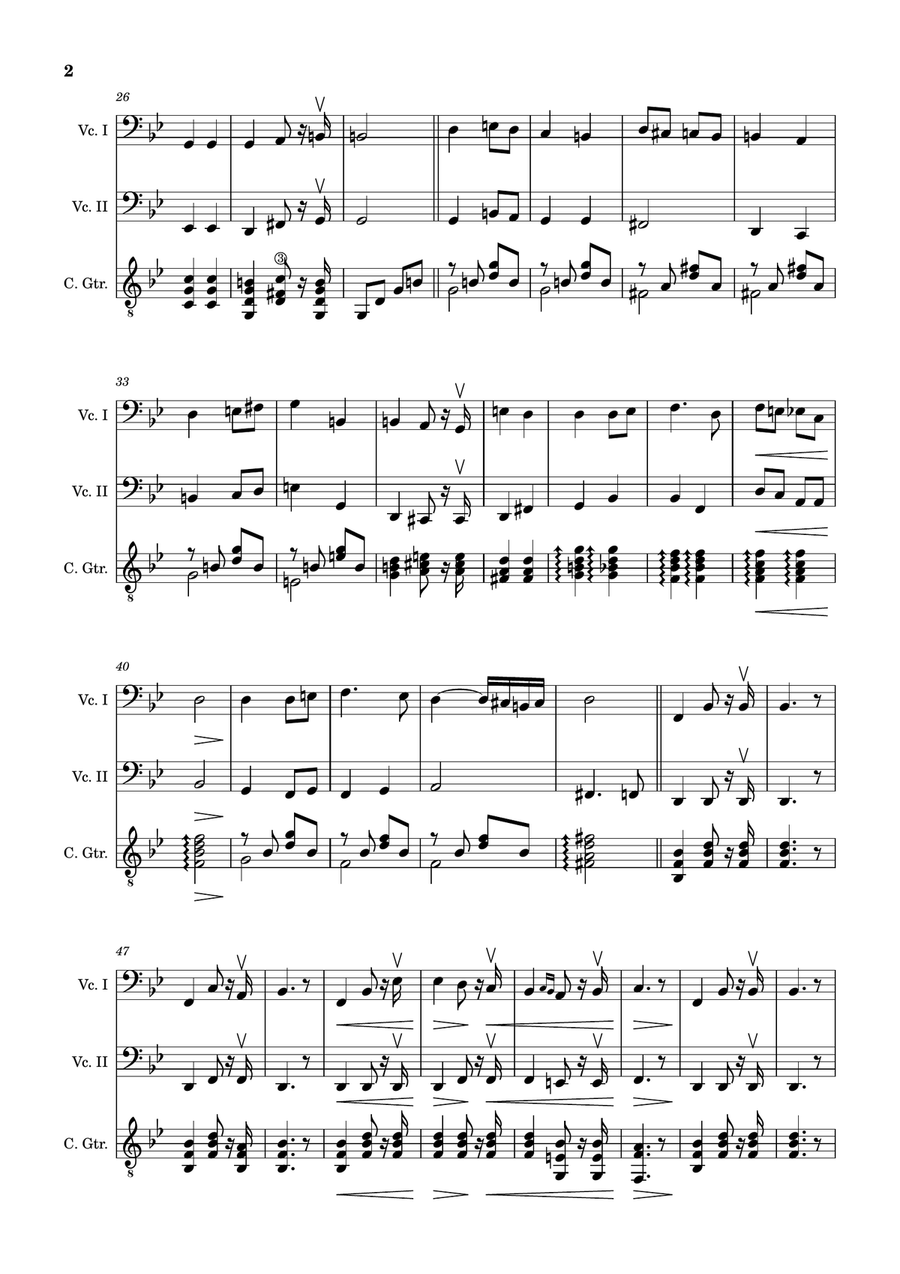 Bridal Chorus. R. Wagner - Cello Duet and Guitar. Score and Parts. String Duet scores gallery preview page 2