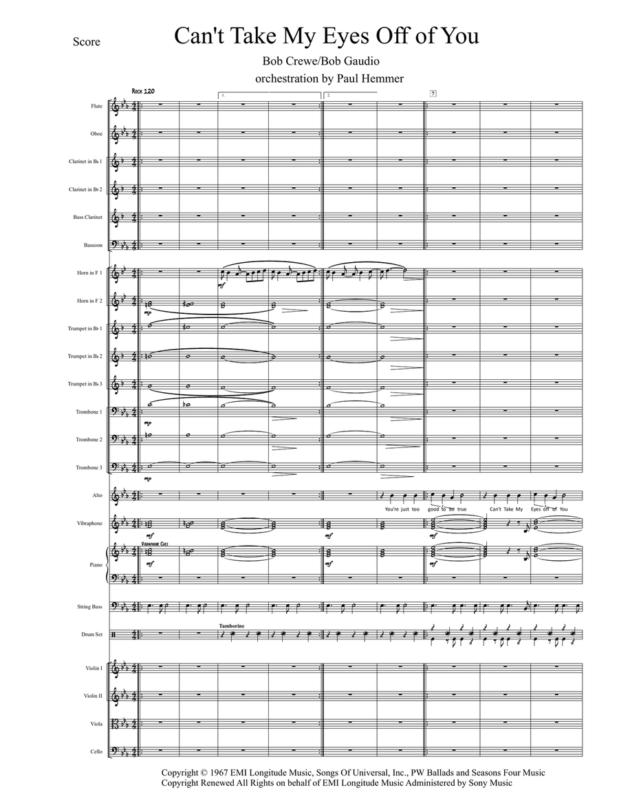 Can't Take My Eyes Off Of You Full Orchestra scores gallery preview page 1