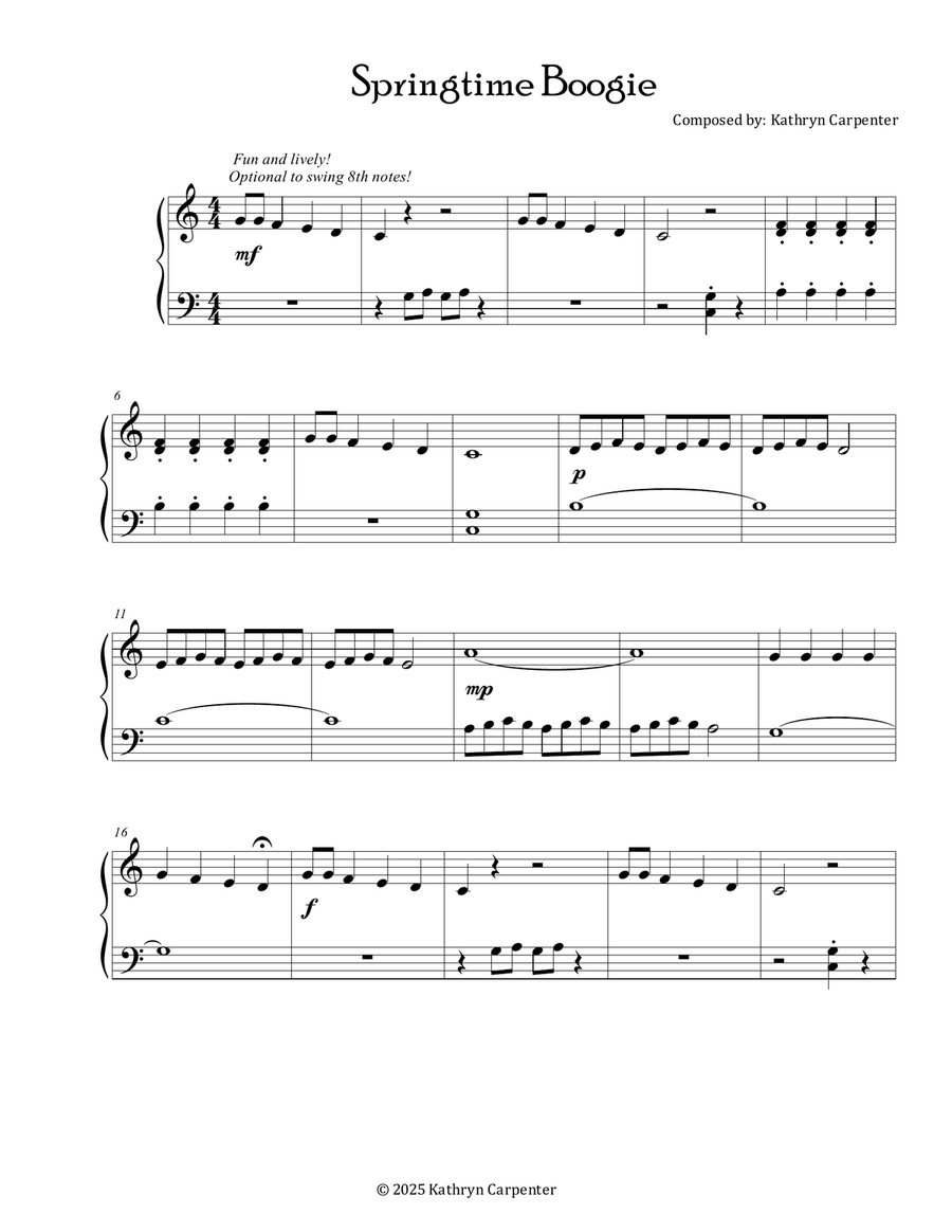 Springtime Boogie (Easy Piano, C and G Major) Piano Method scores gallery preview page 1