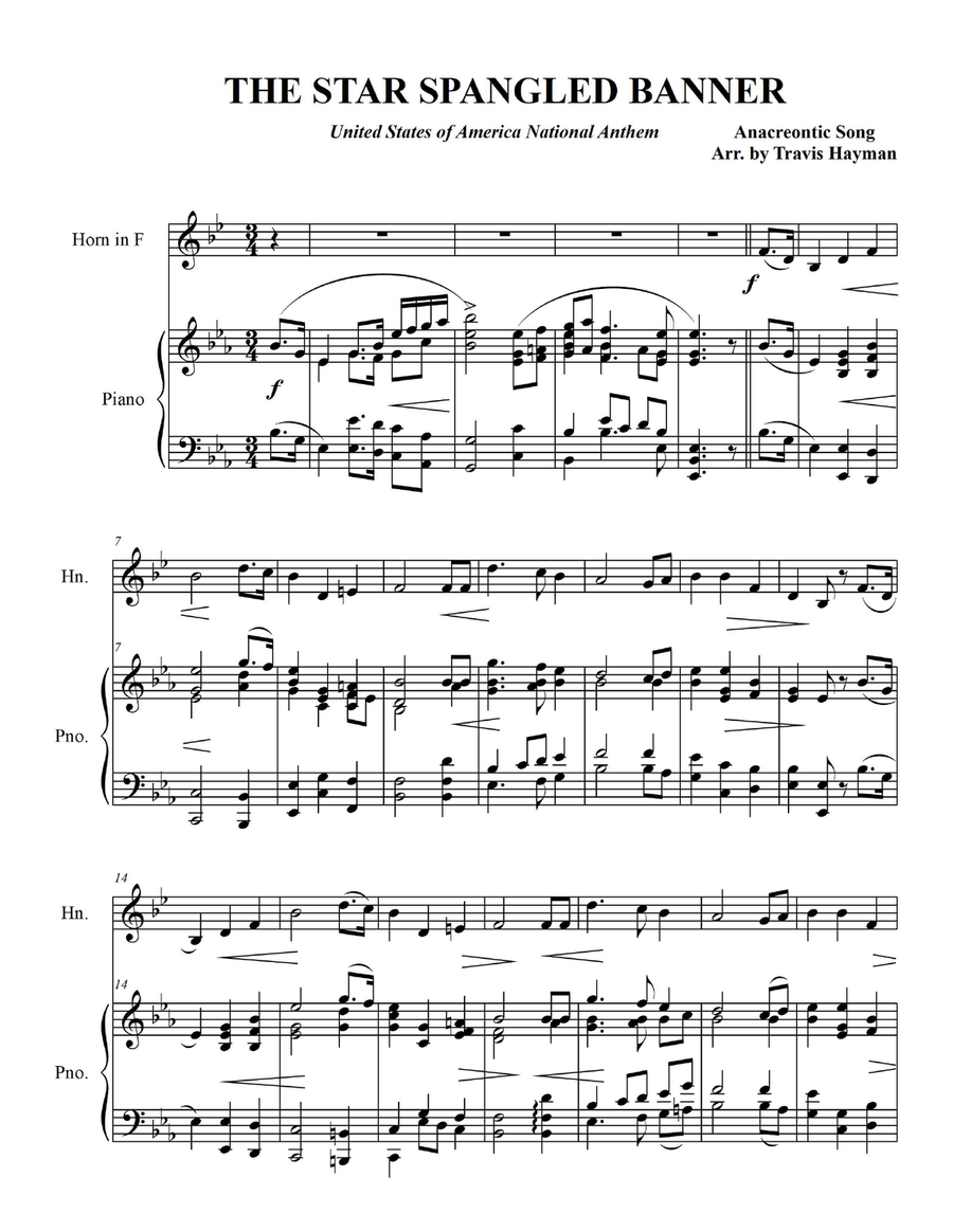 The Star Spangled Banner - for Horn in F with Piano Accompaniment Piano scores gallery preview page 3