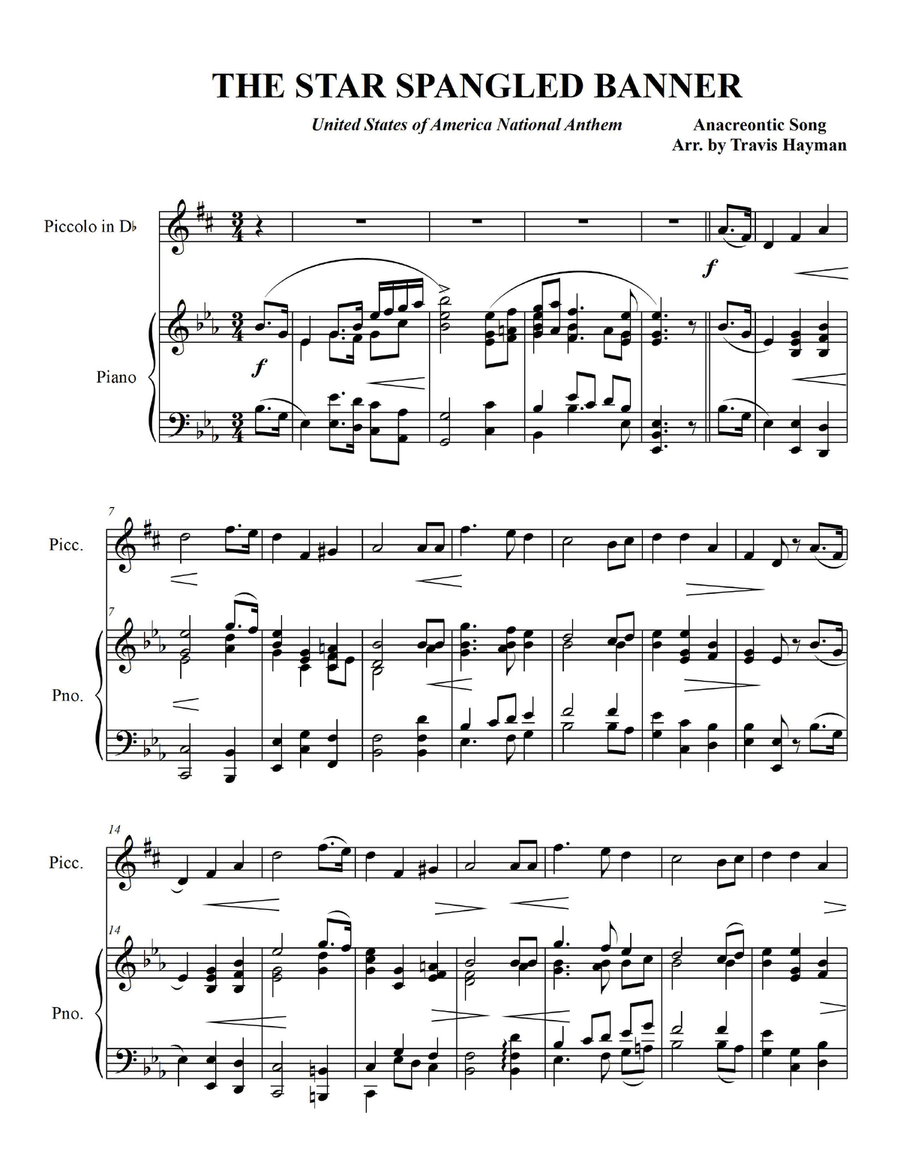 The Star Spangled Banner - for Piccolo in Db with Piano Accompaniment Piccolo scores gallery preview page 3