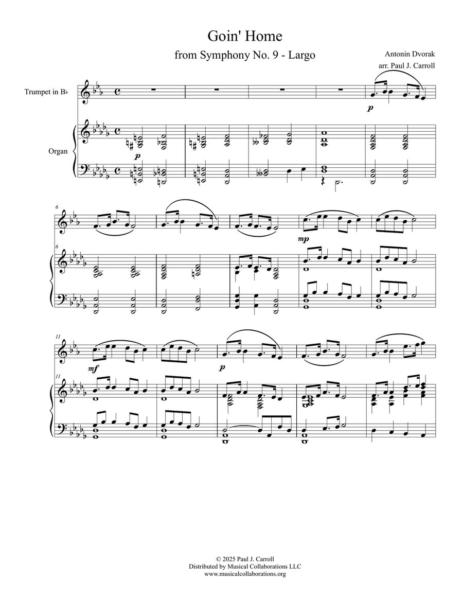 Goin' Home from Symphony No. 9 - Largo B-Flat Trumpet scores gallery preview page 1
