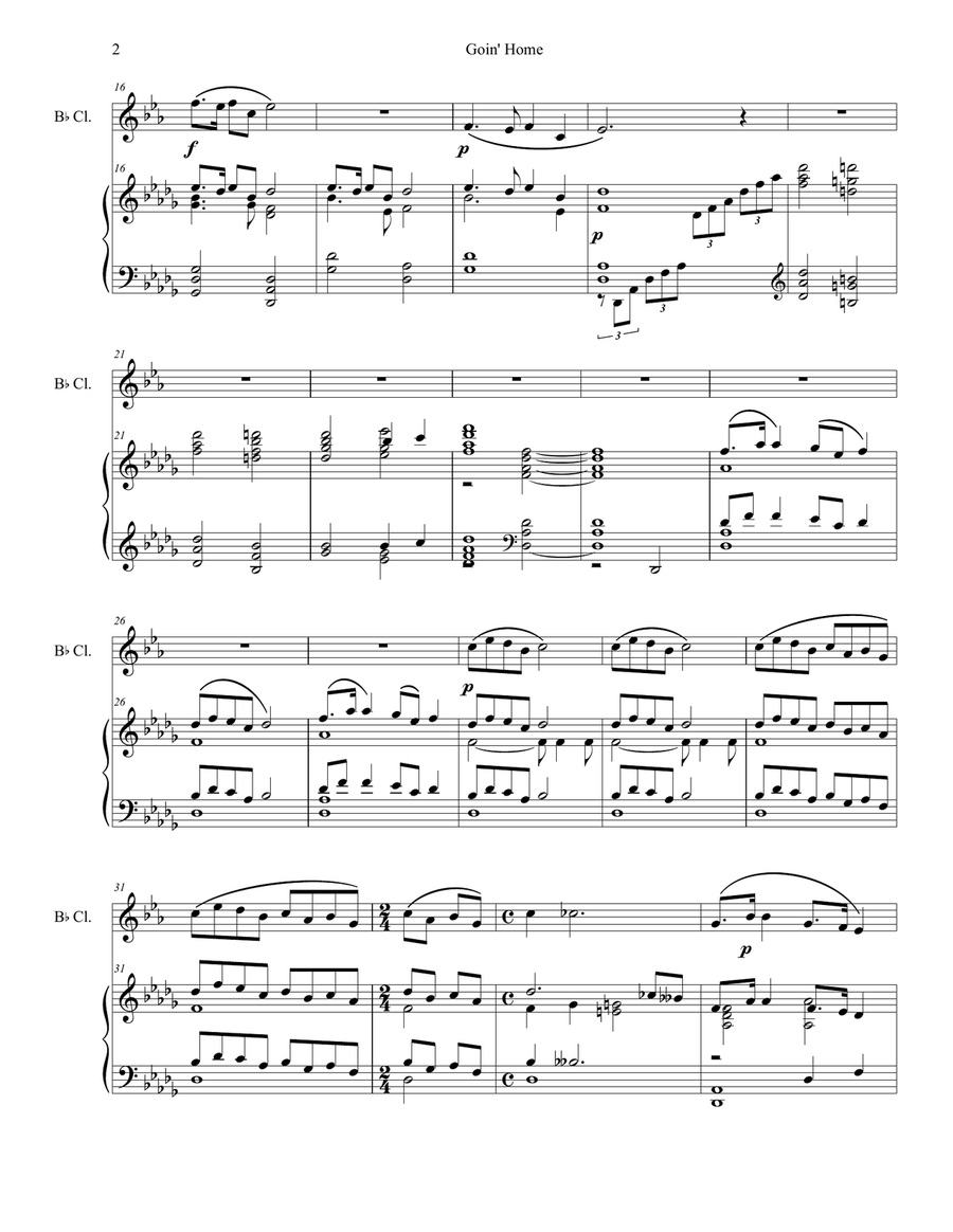 Goin' Home from Symphony No. 9 - Largo Clarinet Solo scores gallery preview page 2