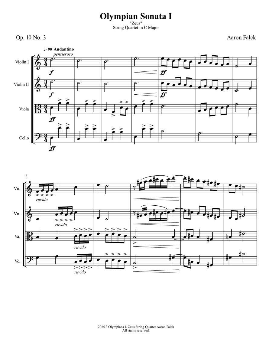Olympian Sonata (Op. 10 No. 3): I. Zeus String Quartet scores gallery preview page 1