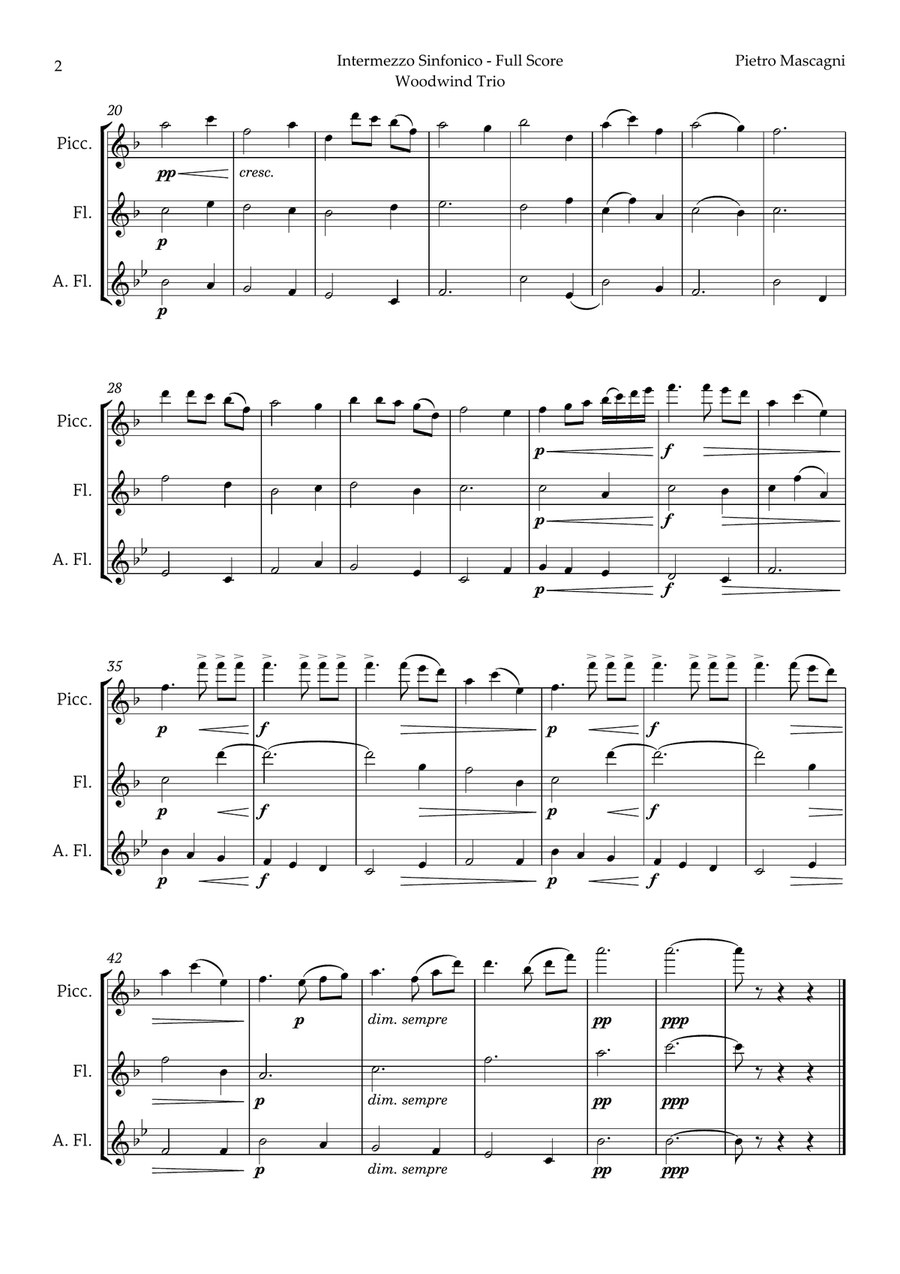 Intermezzo Sinfonico by Pietro Mascagni for Flute Ensemble Woodwind Ensemble scores gallery preview page 2