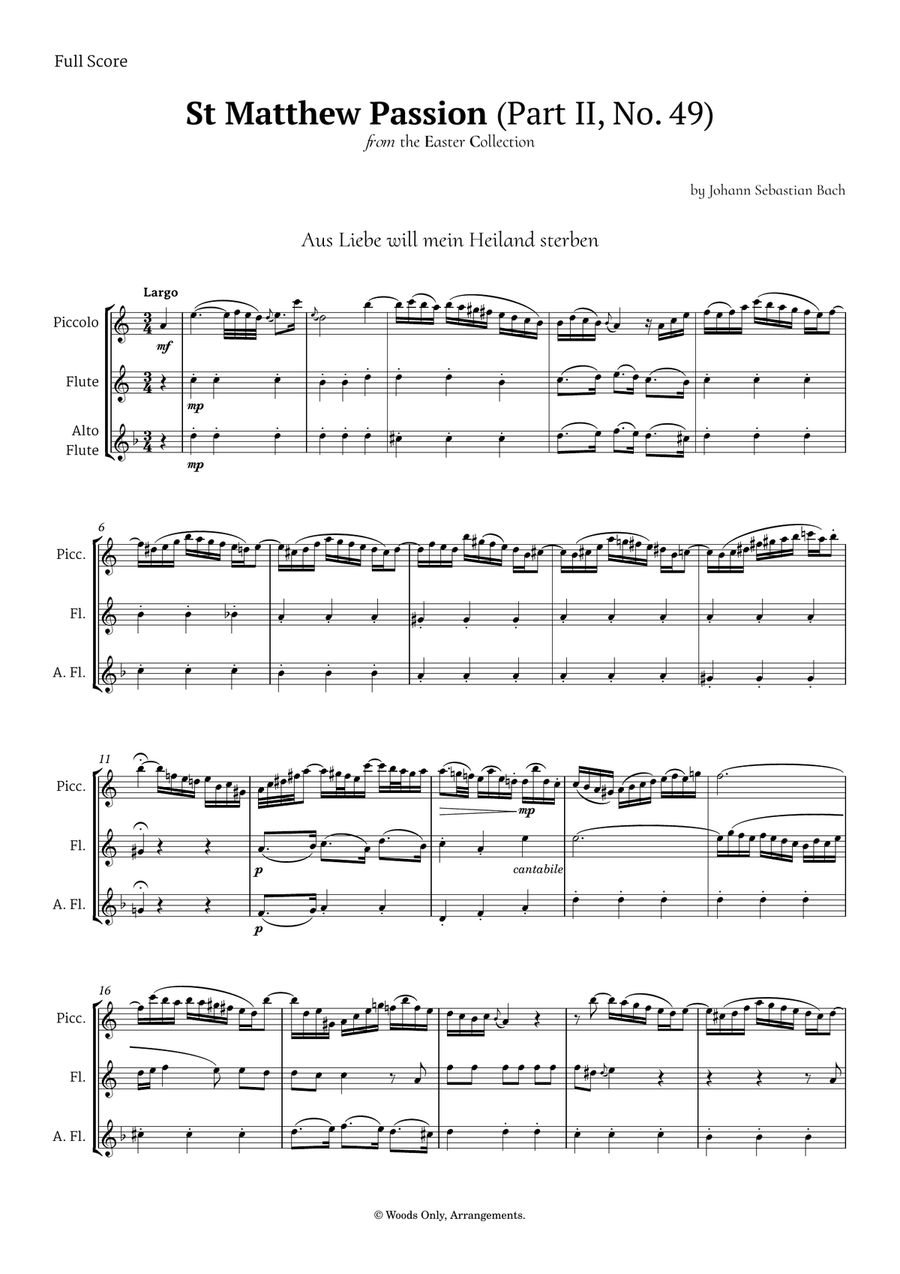 Aus Liebe will mein Heiland sterben by Bach for Flute Ensemble Woodwind Ensemble scores gallery preview page 1