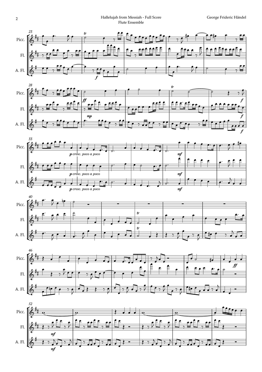 Hallelujah by Friedrich Händel for Flute Ensemble Woodwind Ensemble scores gallery preview page 2