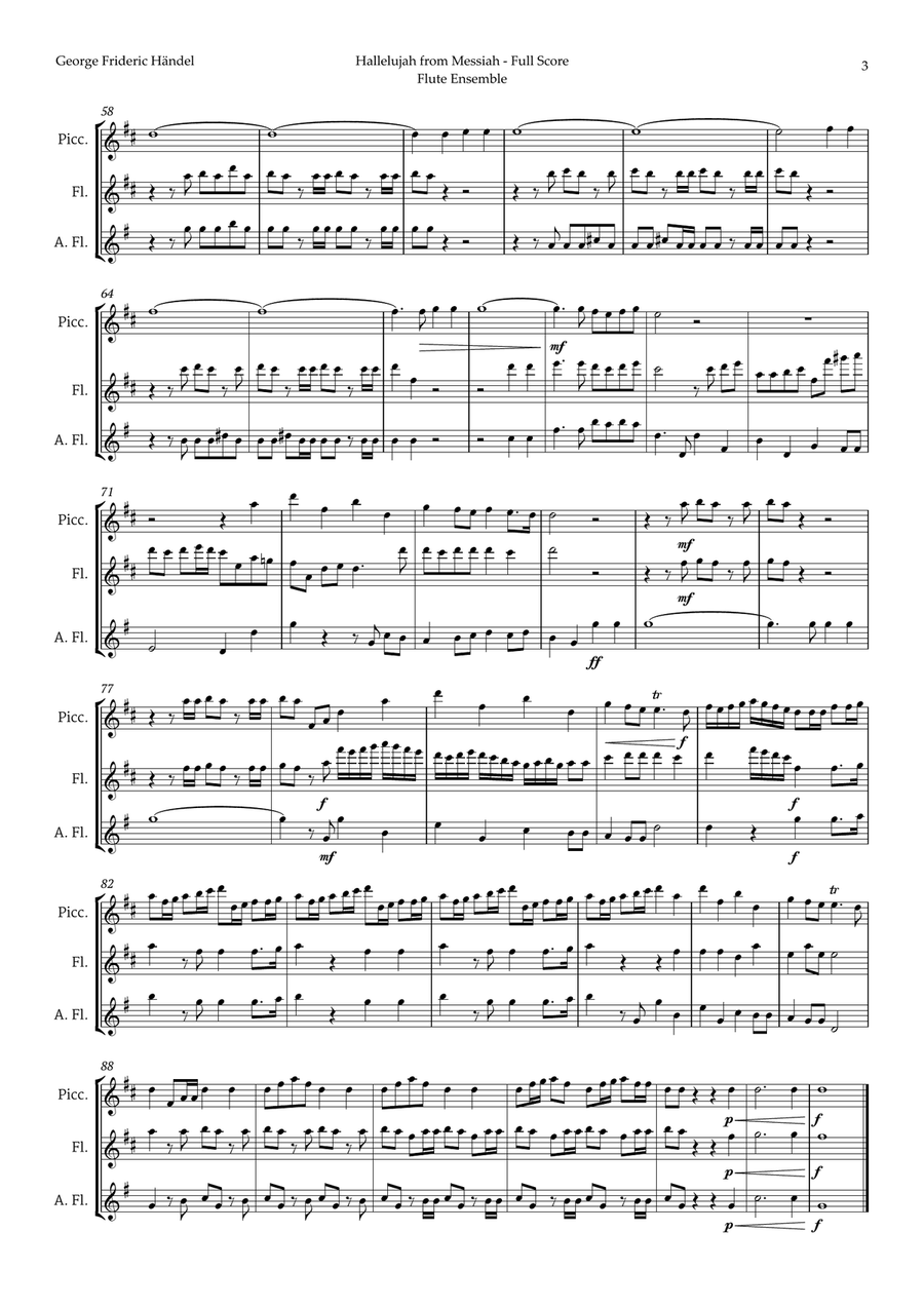 Hallelujah by Friedrich Händel for Flute Ensemble Woodwind Ensemble scores gallery preview page 3