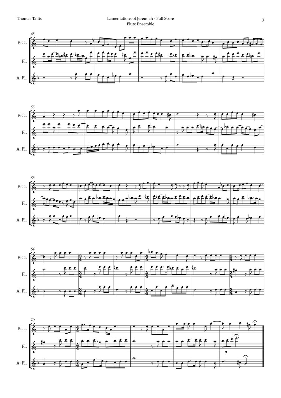 Lamentations of Jeremiah by Thomas Tallis for Flute Ensemble Woodwind Ensemble scores gallery preview page 3