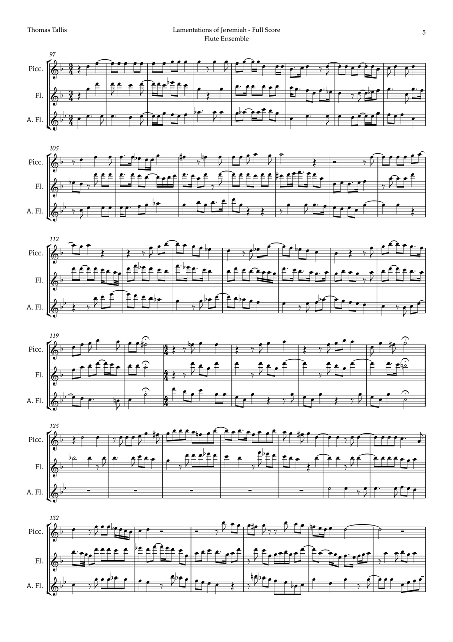 Lamentations of Jeremiah by Thomas Tallis for Flute Ensemble Woodwind Ensemble scores gallery preview page 5