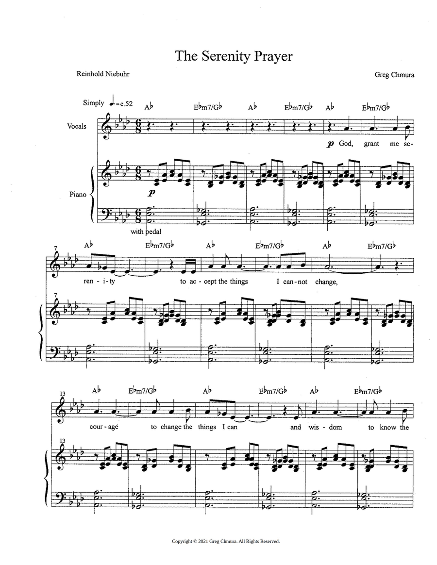 The Serenity Prayer The Serenity Prayer Piano, Vocal scores gallery preview page 1
