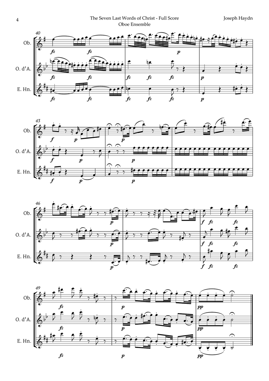 The Seven Last Words of Christ by Haydn for Oboe Ensemble Woodwind Trio scores gallery preview page 4