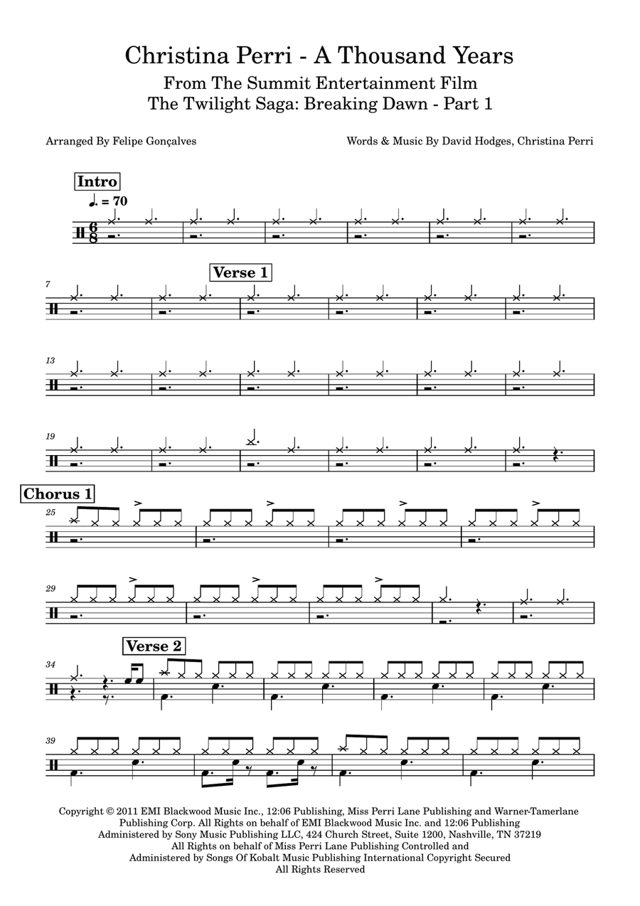A Thousand Years A Thousand Years Drum Set scores gallery preview page 1