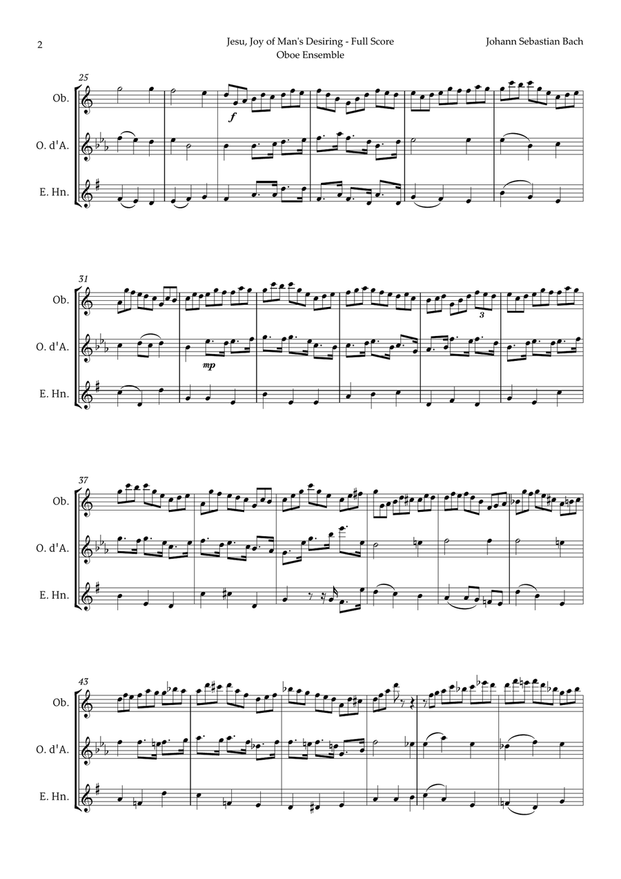 Jesu, Joy of Man's Desiring by Bach for Oboe Ensemble Woodwind Trio scores gallery preview page 2
