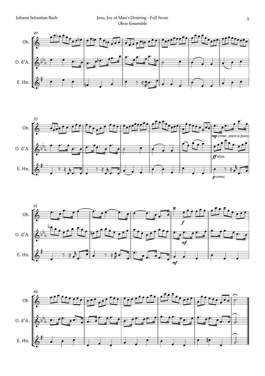 Jesu, Joy of Man's Desiring by Bach for Oboe Ensemble Woodwind Trio scores gallery preview page 3