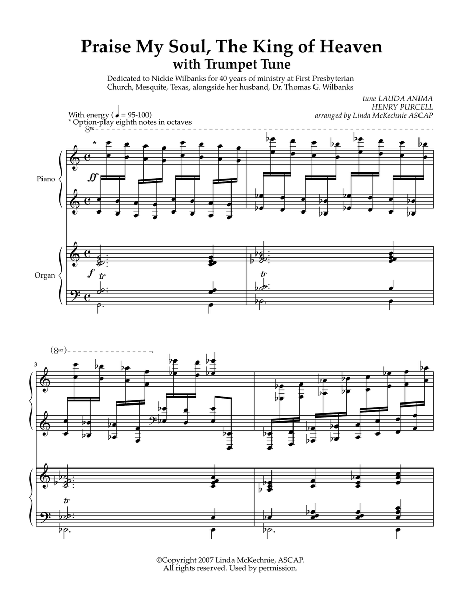 Praise My Soul the King Heaven with Trumpet Tune by Purcell Trumpet scores gallery preview page 1