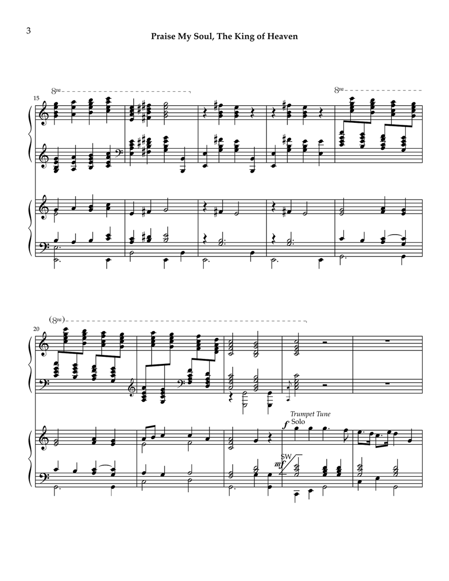 Praise My Soul the King Heaven with Trumpet Tune by Purcell Trumpet scores gallery preview page 3