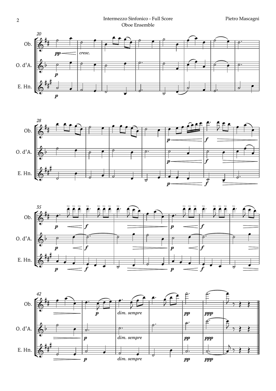 Intermezzo Sinfonico by Pietro Mascagni for Oboe Ensemble Woodwind Trio scores gallery preview page 2