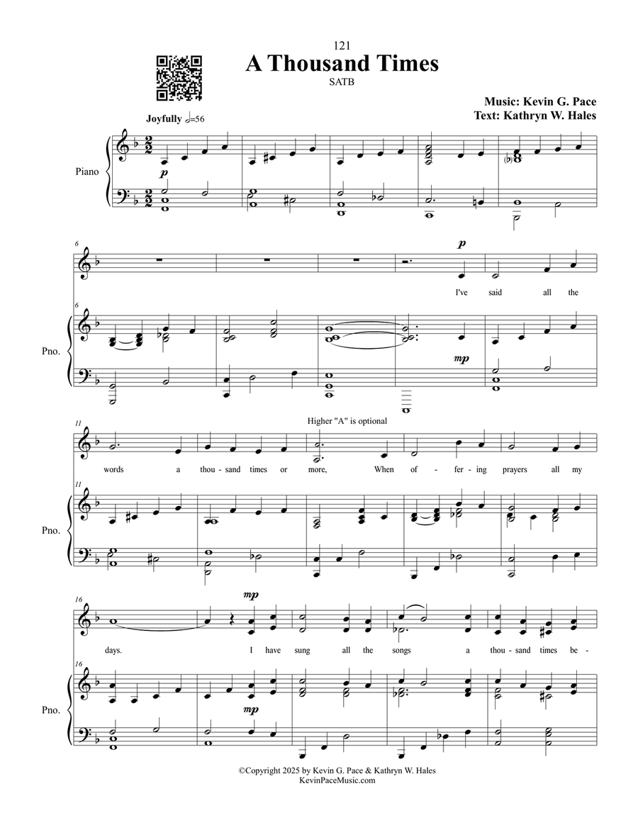 A Thousand Times, sacred music for SATB choir 4-Part scores gallery preview page 2
