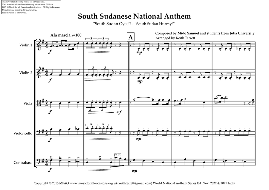 South Sudanese National Anthem for String Orchestra String Orchestra scores gallery preview page 2