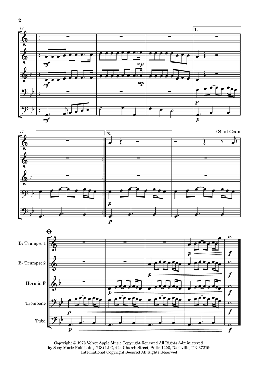 Jolene Jolene Brass Quintet scores gallery preview page 2