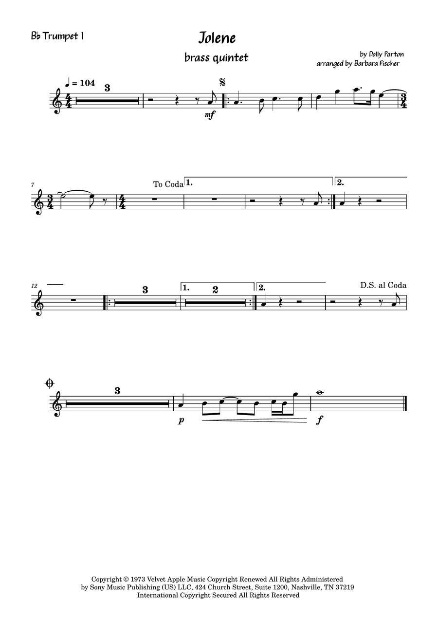 Jolene Jolene Brass Quintet scores gallery preview page 3