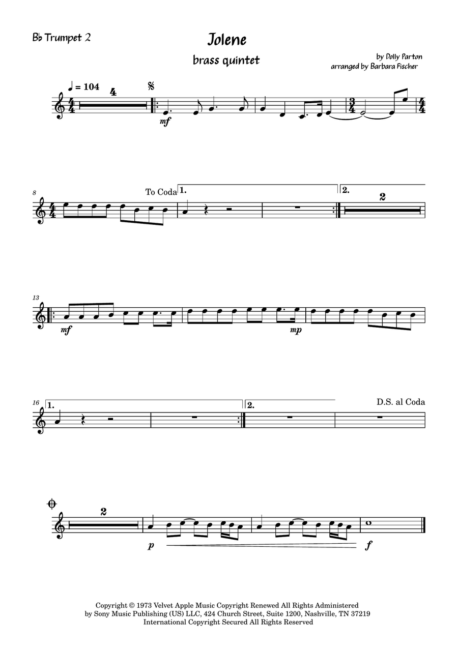 Jolene Jolene Brass Quintet scores gallery preview page 4