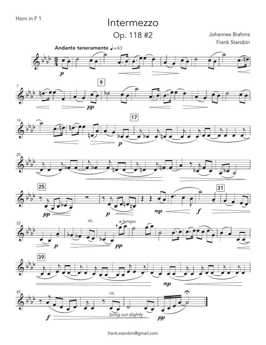 Brahms' Intermezzo (Op. 118, No.2) for Horn Quartet French Horn Quartet scores gallery preview page 4