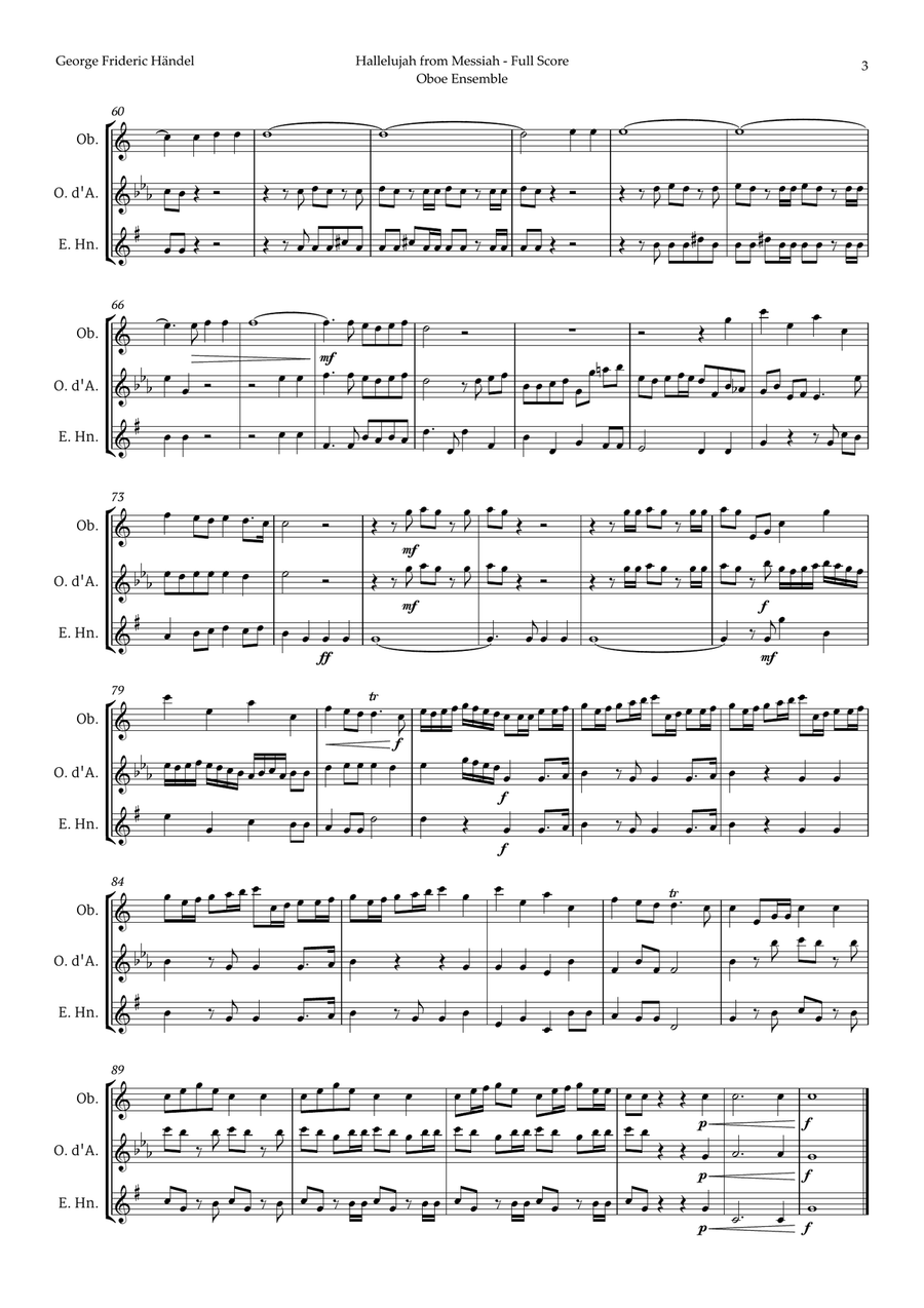 Hallelujah by Friedrich Händel for Oboe Ensemble Woodwind Trio scores gallery preview page 3