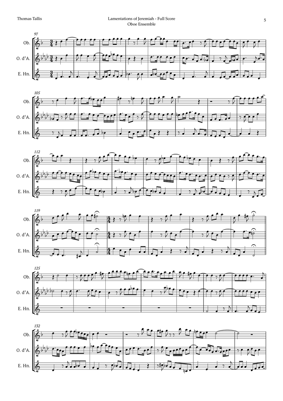 Lamentations of Jeremiah by Thomas Tallis for Oboe Ensemble Woodwind Trio scores gallery preview page 5