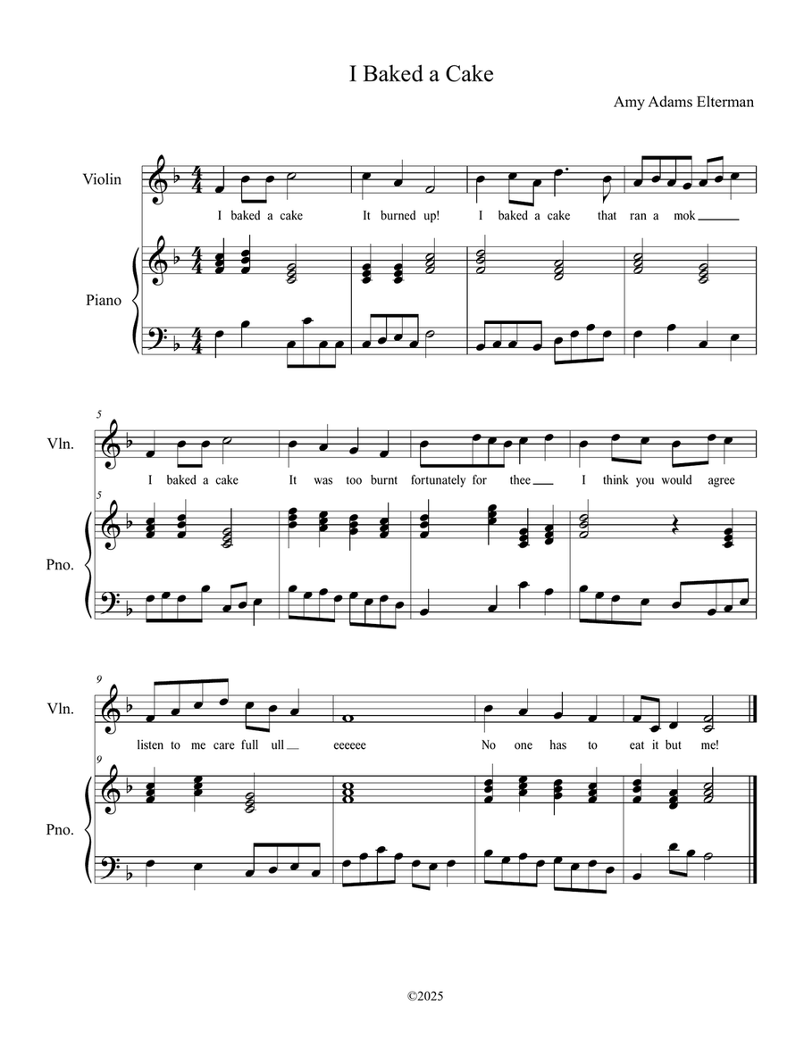 I Baked a Cake Piano, Vocal scores gallery preview page 1