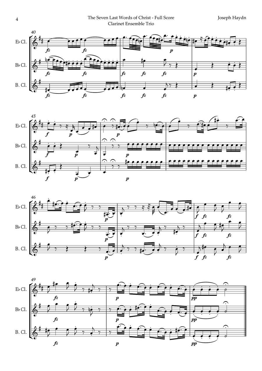 The Seven Last Words of Christ by Haydn for Clarinet Ensemble Trio Clarinet Trio scores gallery preview page 4