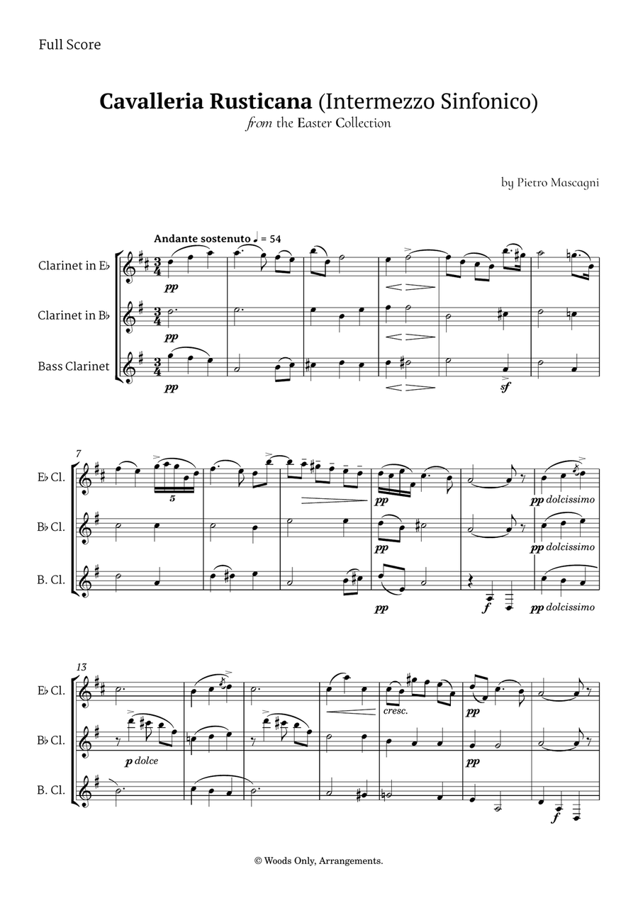 Intermezzo Sinfonico by Pietro Mascagni for Clarinet Ensemble Trio Clarinet Trio scores gallery preview page 1