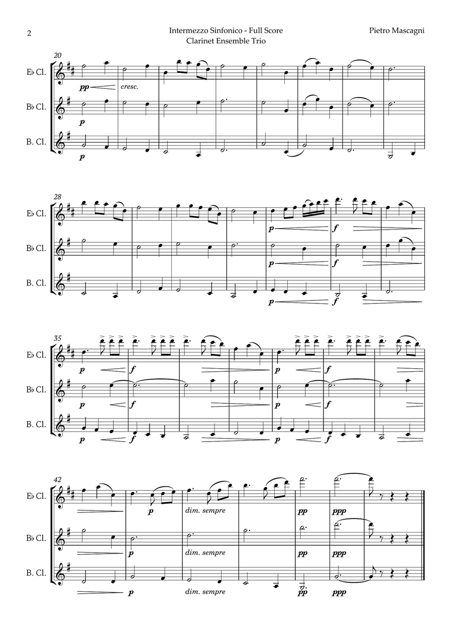 Intermezzo Sinfonico by Pietro Mascagni for Clarinet Ensemble Trio Clarinet Trio scores gallery preview page 2