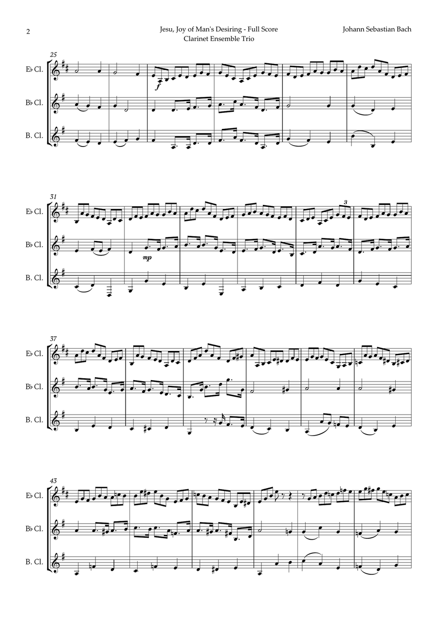 Jesu, Joy of Man's Desiring by Bach for Clarinet Ensemble Trio Clarinet Trio scores gallery preview page 2
