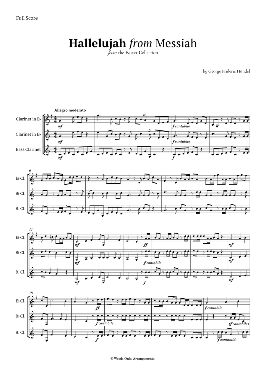 Hallelujah by Friedrich Händel for Clarinet Ensemble Trio Clarinet Trio scores gallery preview page 1