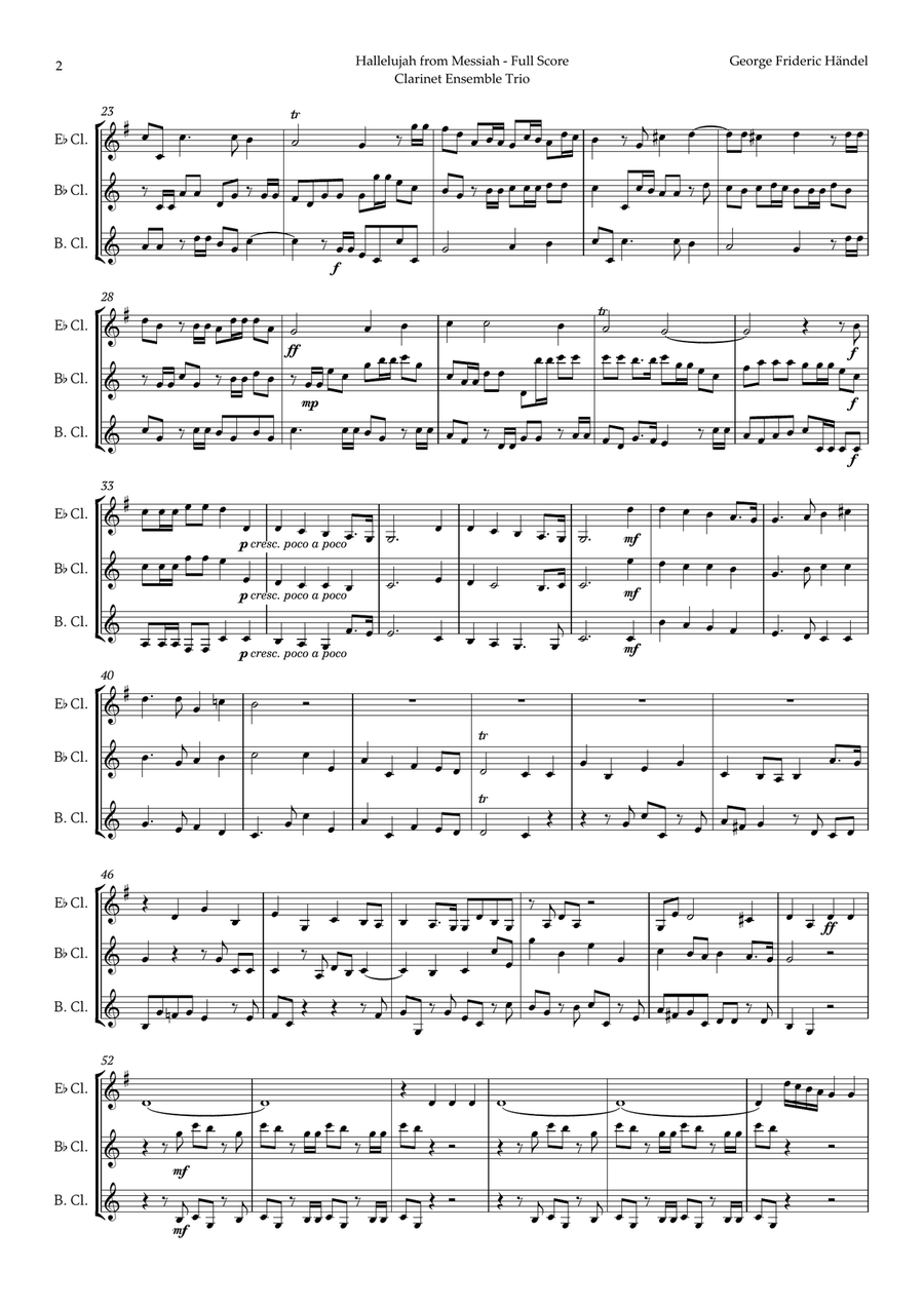 Hallelujah by Friedrich Händel for Clarinet Ensemble Trio Clarinet Trio scores gallery preview page 2