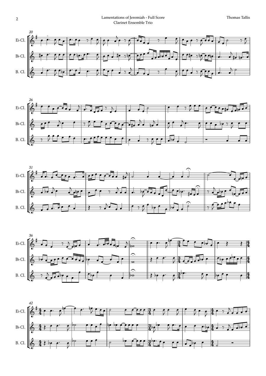 Lamentations of Jeremiah by Thomas Tallis for Clarinet Ensemble Trio Clarinet Trio scores gallery preview page 2