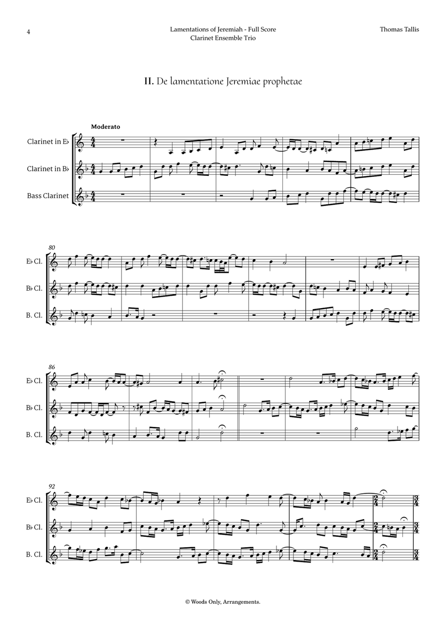 Lamentations of Jeremiah by Thomas Tallis for Clarinet Ensemble Trio Clarinet Trio scores gallery preview page 4