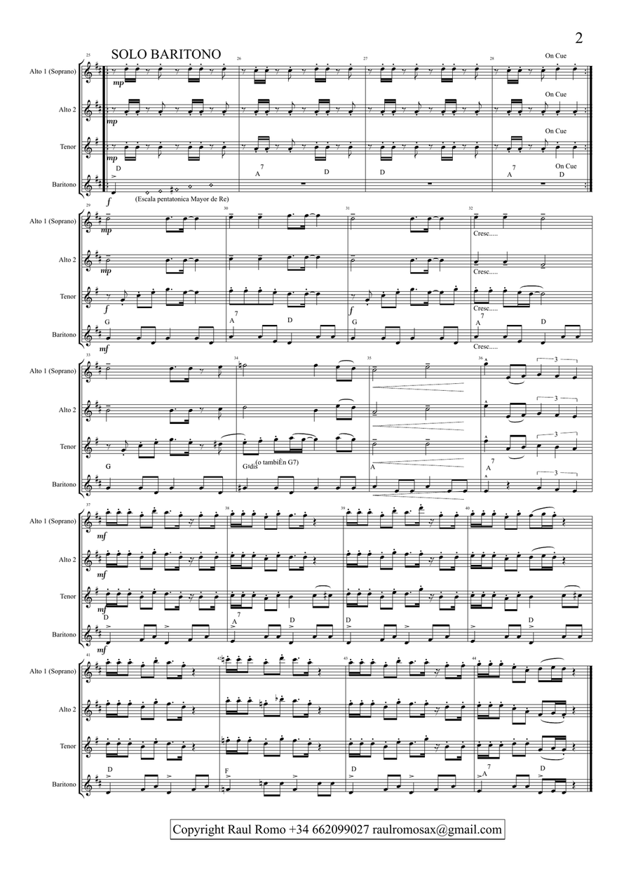'Electro Latino' SAXOPHONE QUARTET - Student Saxophone Quartet scores gallery preview page 2
