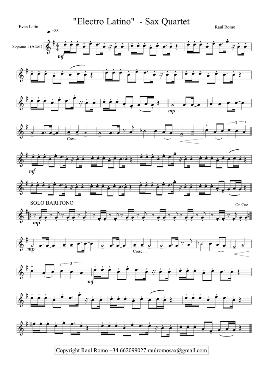 'Electro Latino' SAXOPHONE QUARTET - Student Saxophone Quartet scores gallery preview page 3