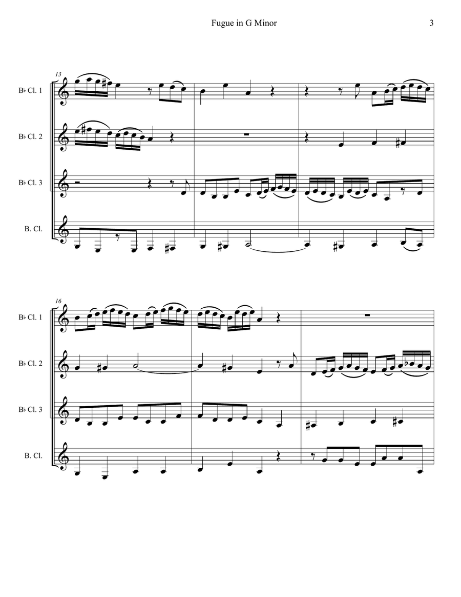 BWV131a Fugue in G Minor from Cantata BWV131a Clarinet Quartet scores gallery preview page 3