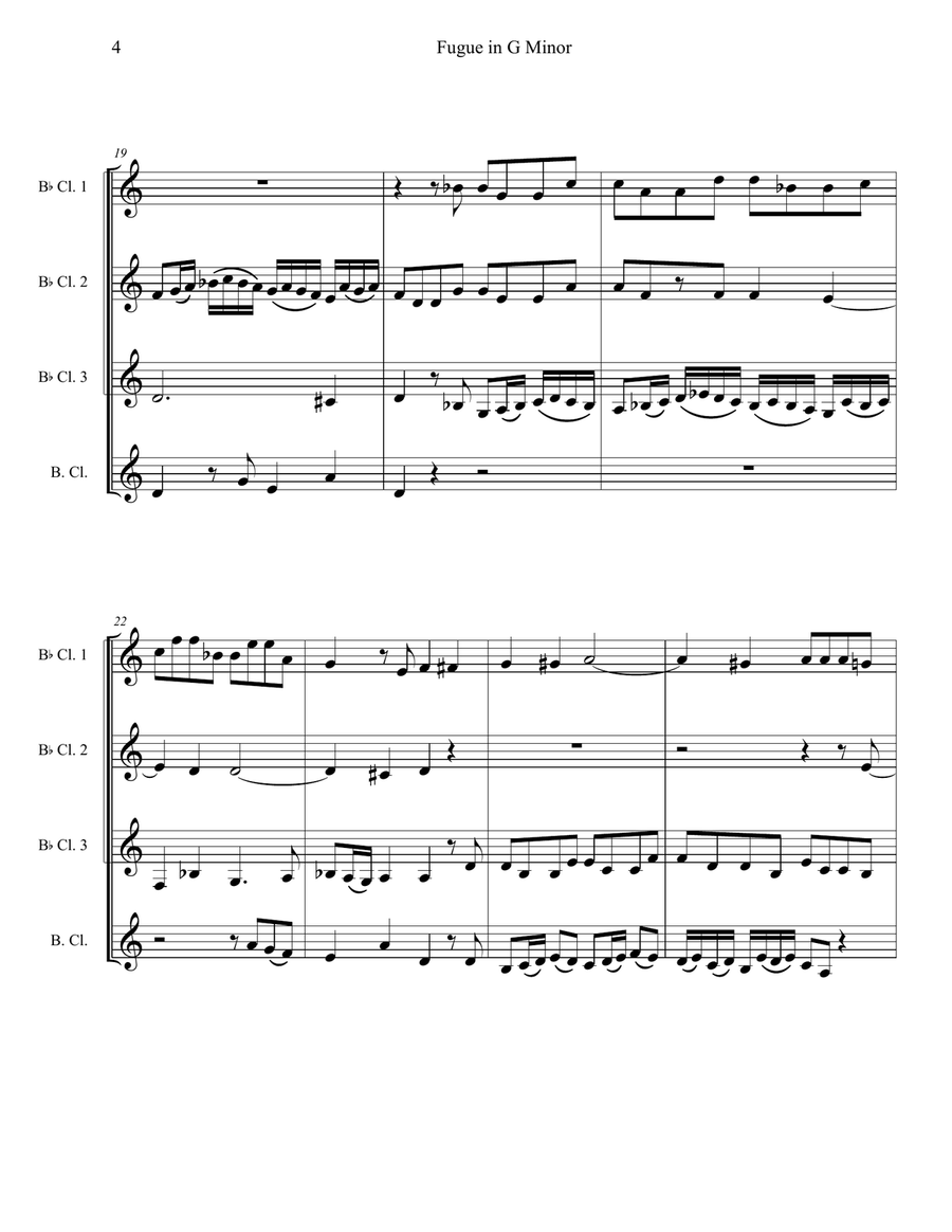 BWV131a Fugue in G Minor from Cantata BWV131a Clarinet Quartet scores gallery preview page 4