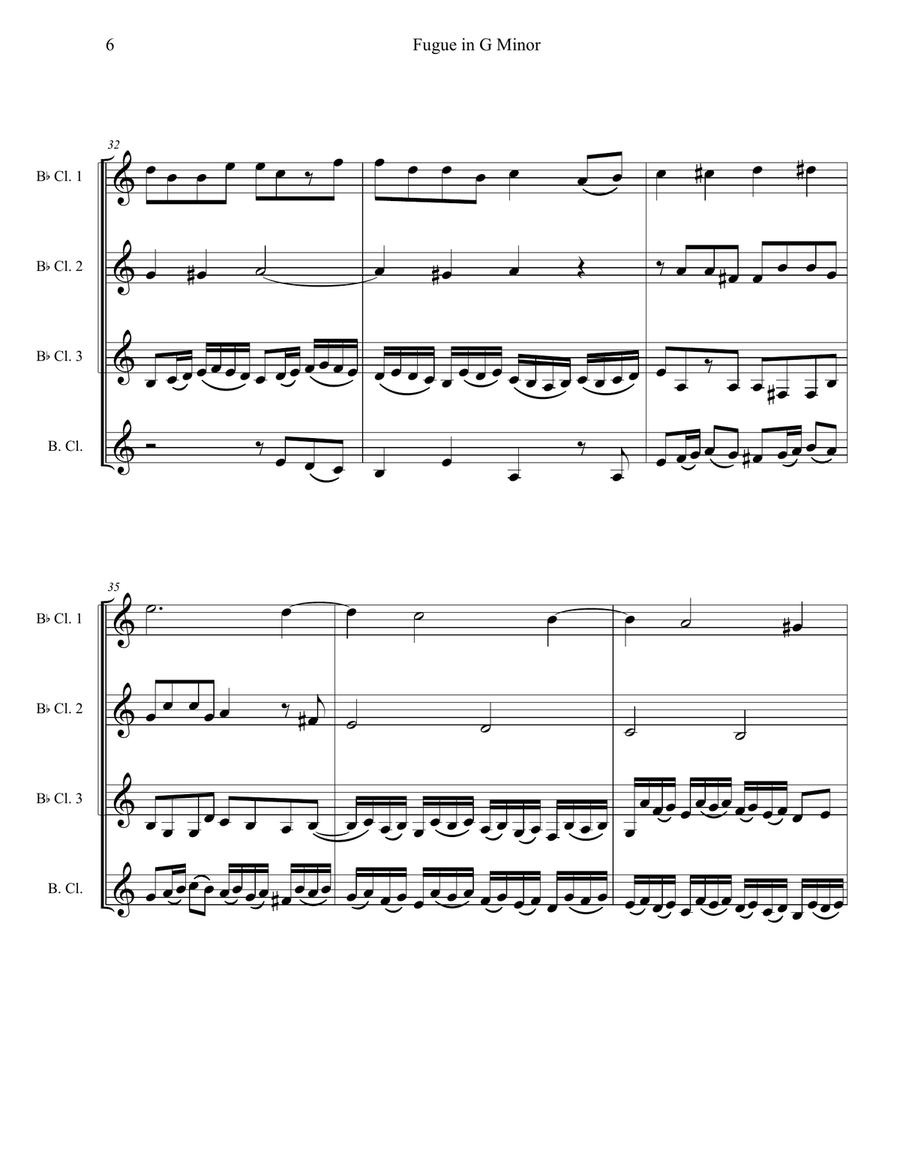 BWV131a Fugue in G Minor from Cantata BWV131a Clarinet Quartet scores gallery preview page 6