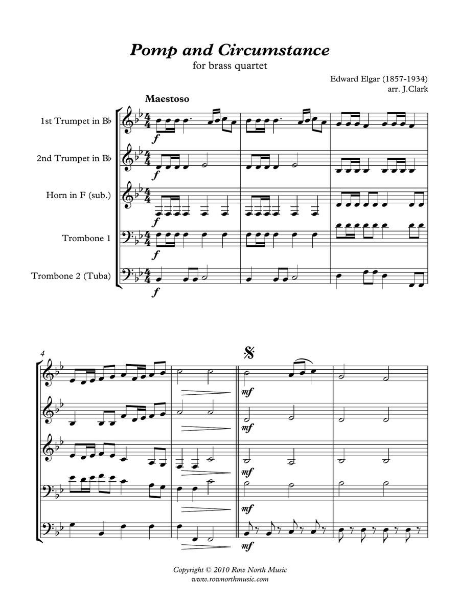 Pomp and Circumstance - Edward Elgar (1857-1934) arr. Jon Clark Brass Ensemble scores gallery preview page 1