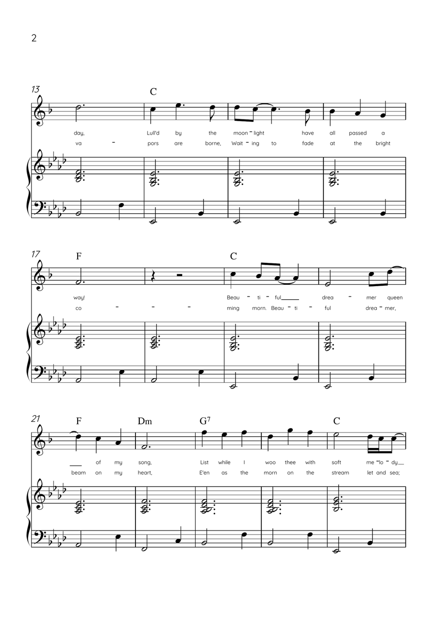 Beautiful Dreamer - Alto Sax and Piano in Ab Major Easy - Lyrics & Chords Alto Saxophone scores gallery preview page 2