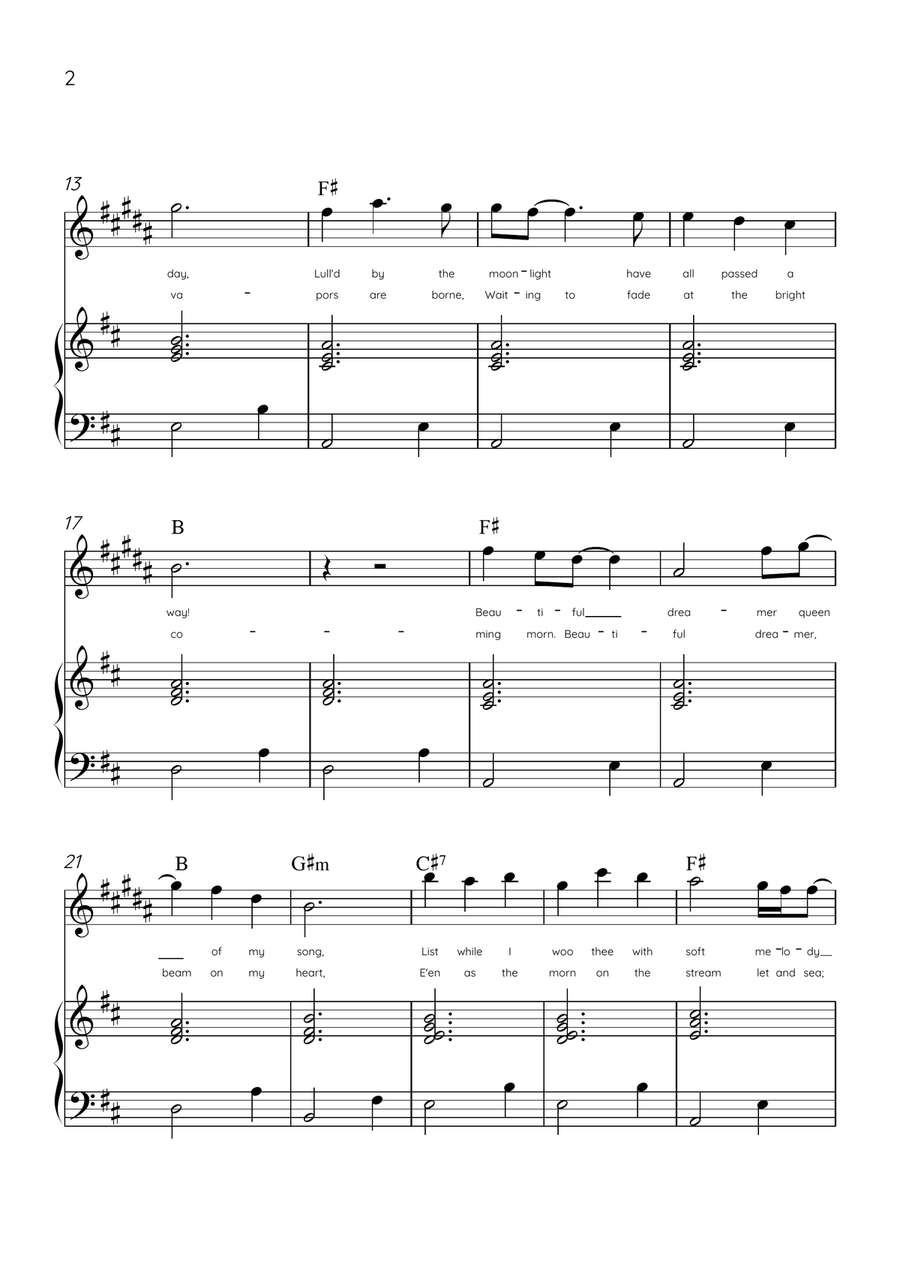 Beautiful Dreamer - Alto Sax and Piano in D Major Easy - Lyrics & Chords (Version Tom Roush) Alto Saxophone scores gallery preview page 2